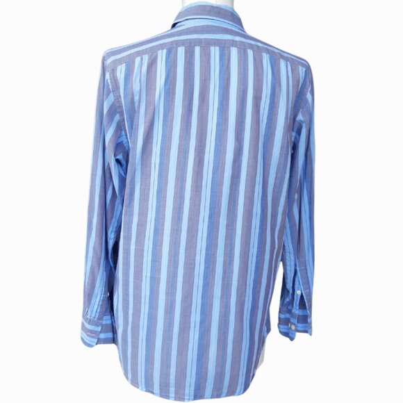 Claiborne by John Bartlett SZ M Blue Stiped Long Sleeve Men's Cotton Shirt - Picture 2 of 14